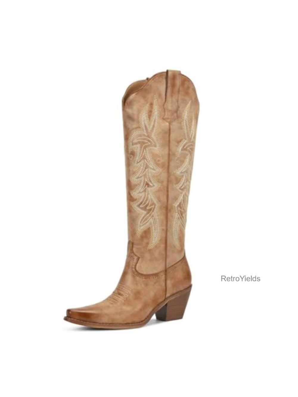 Pointed Toe Cowboy Boots Faux Leather Knee High Western Boots
